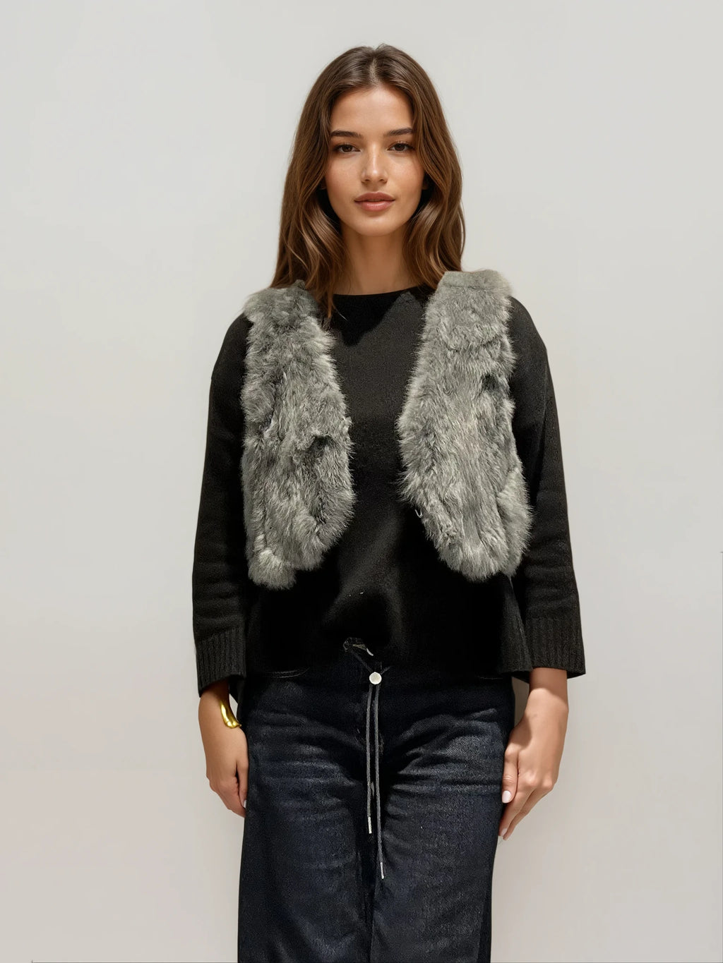 Grey Short Fur Vest