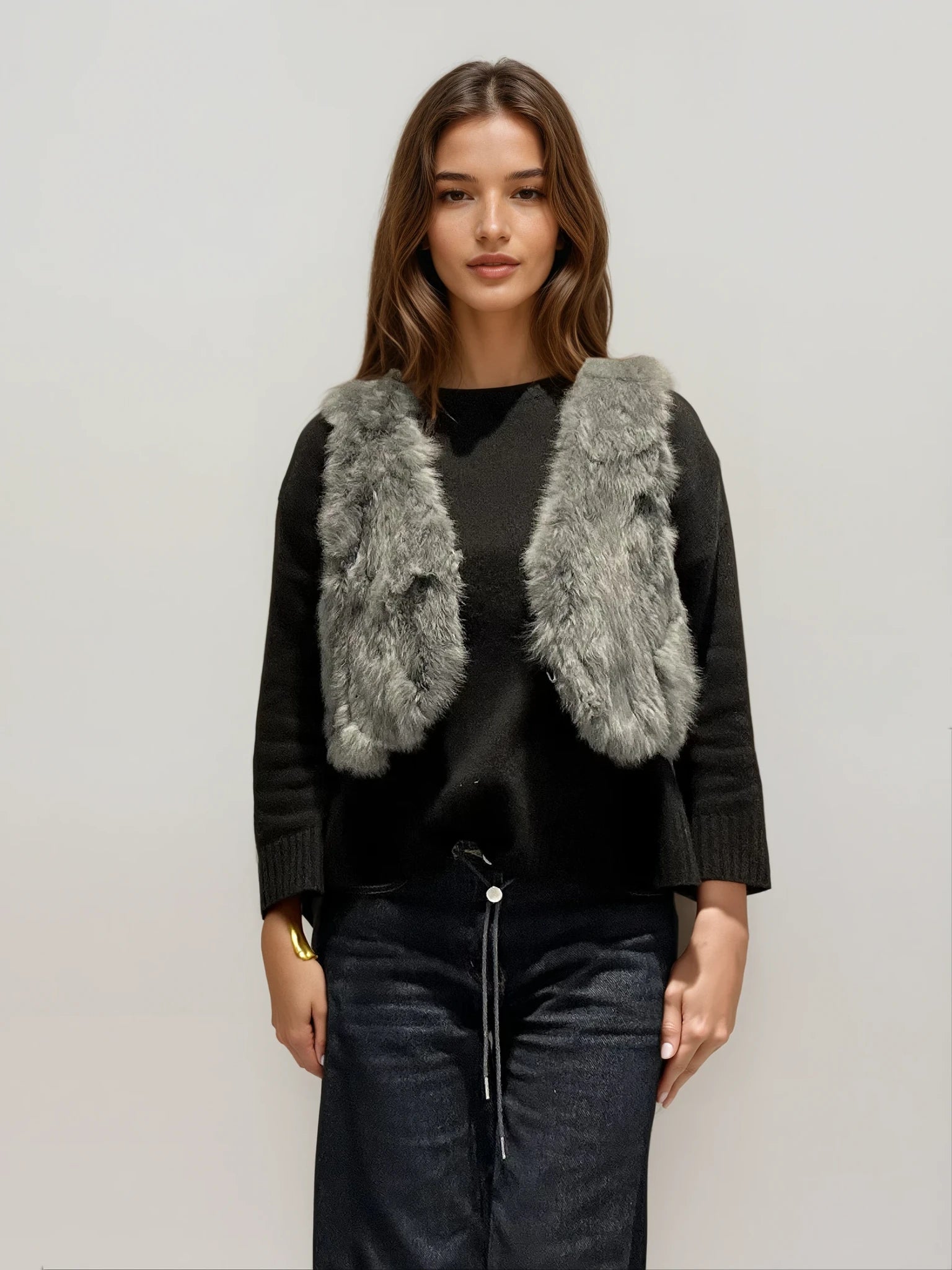 Grey Short Fur Vest