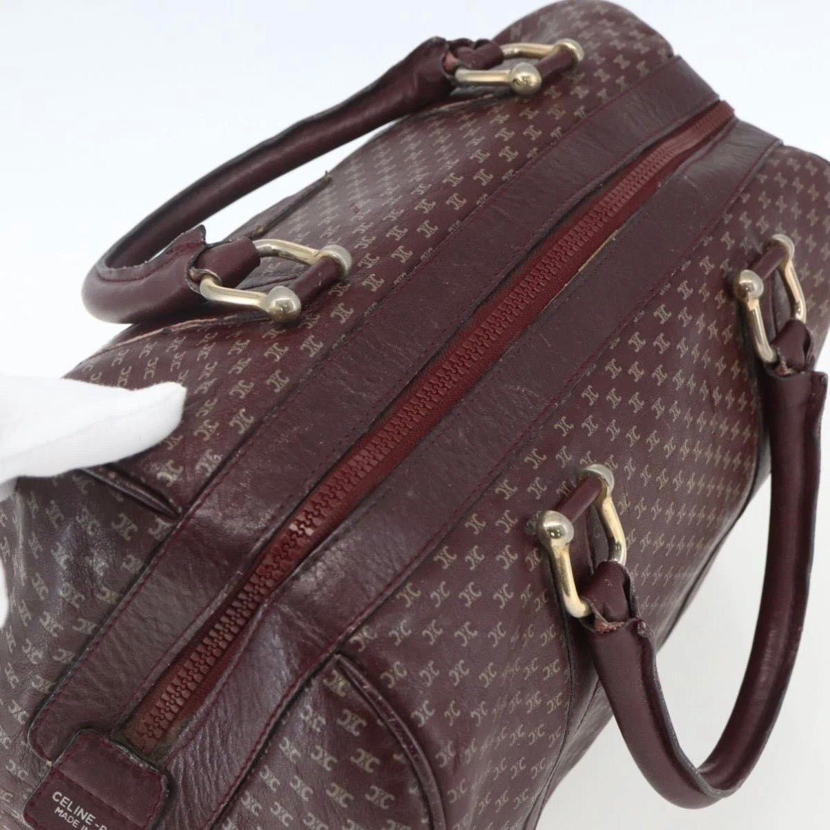 Celine Burgundy Monogram Boston Bag