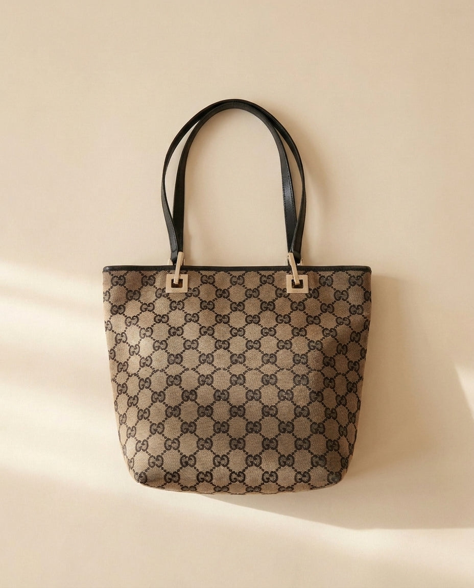 Gucci Tan and Black Monogram Mini Tote