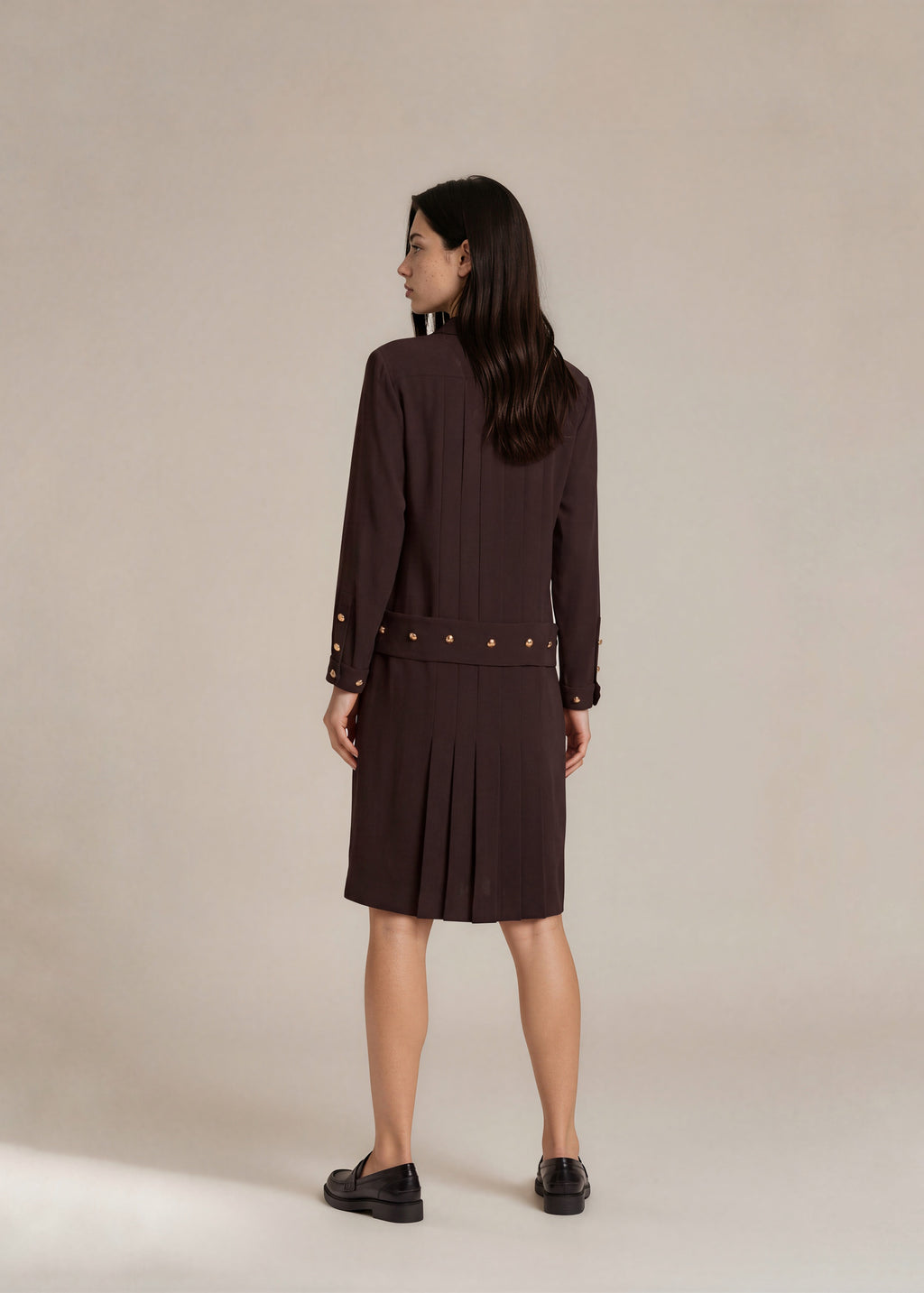 Chanel Brown Long Sleeve Embellished Midi Dress