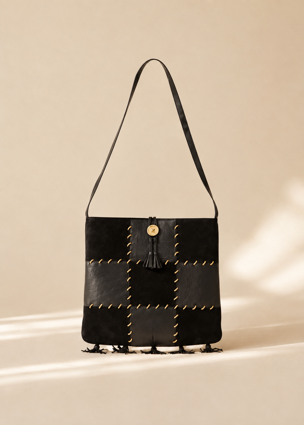 Salvatore Ferragamo Black and Grey Suede Shoulder Bag