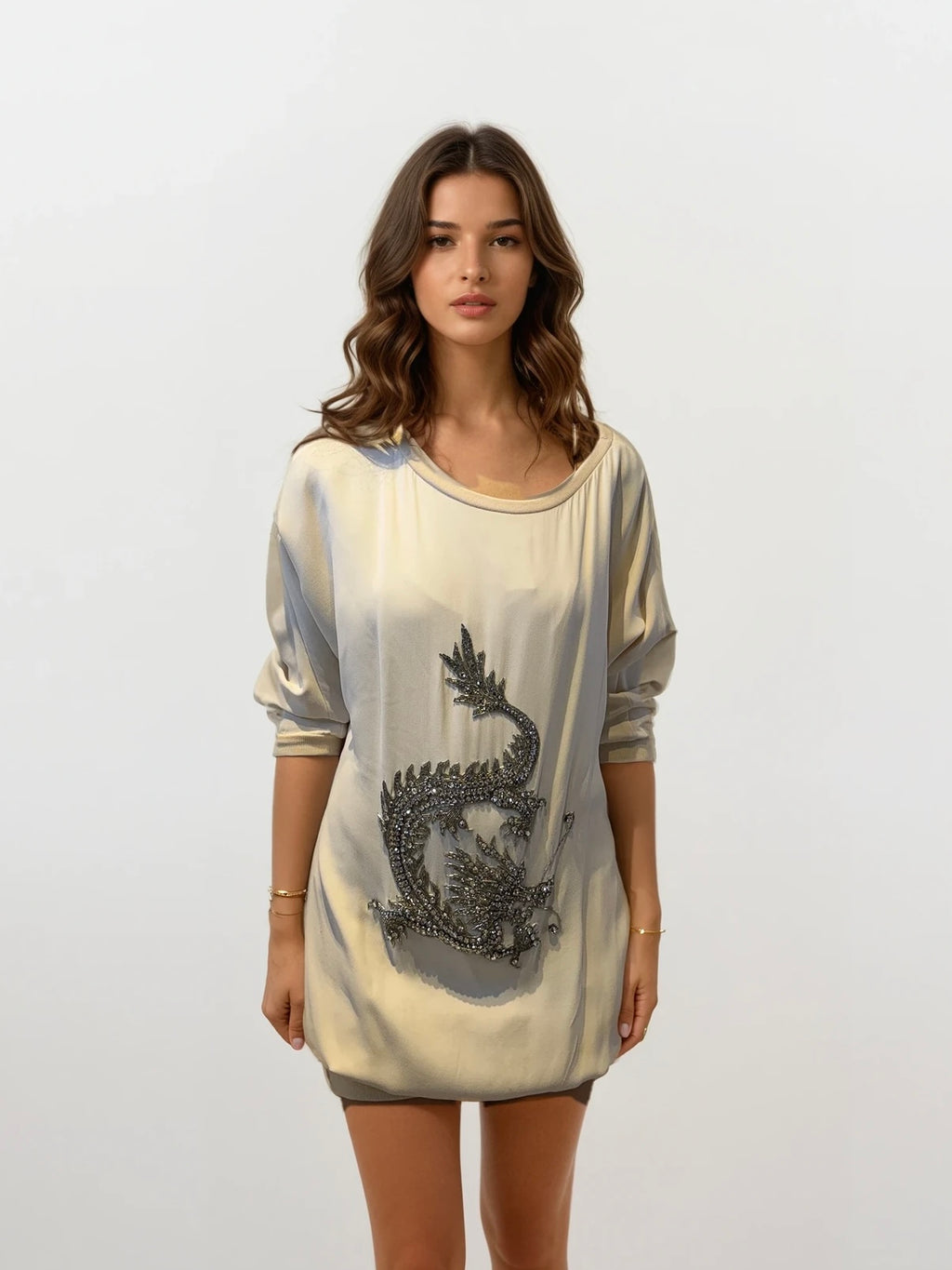 Azzaro Cream Beaded Dress