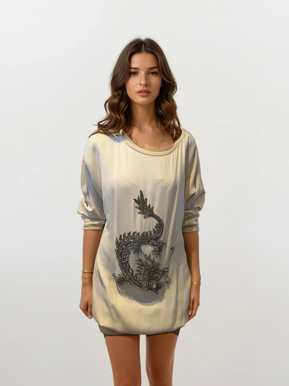 Azzaro Cream Beaded Dress