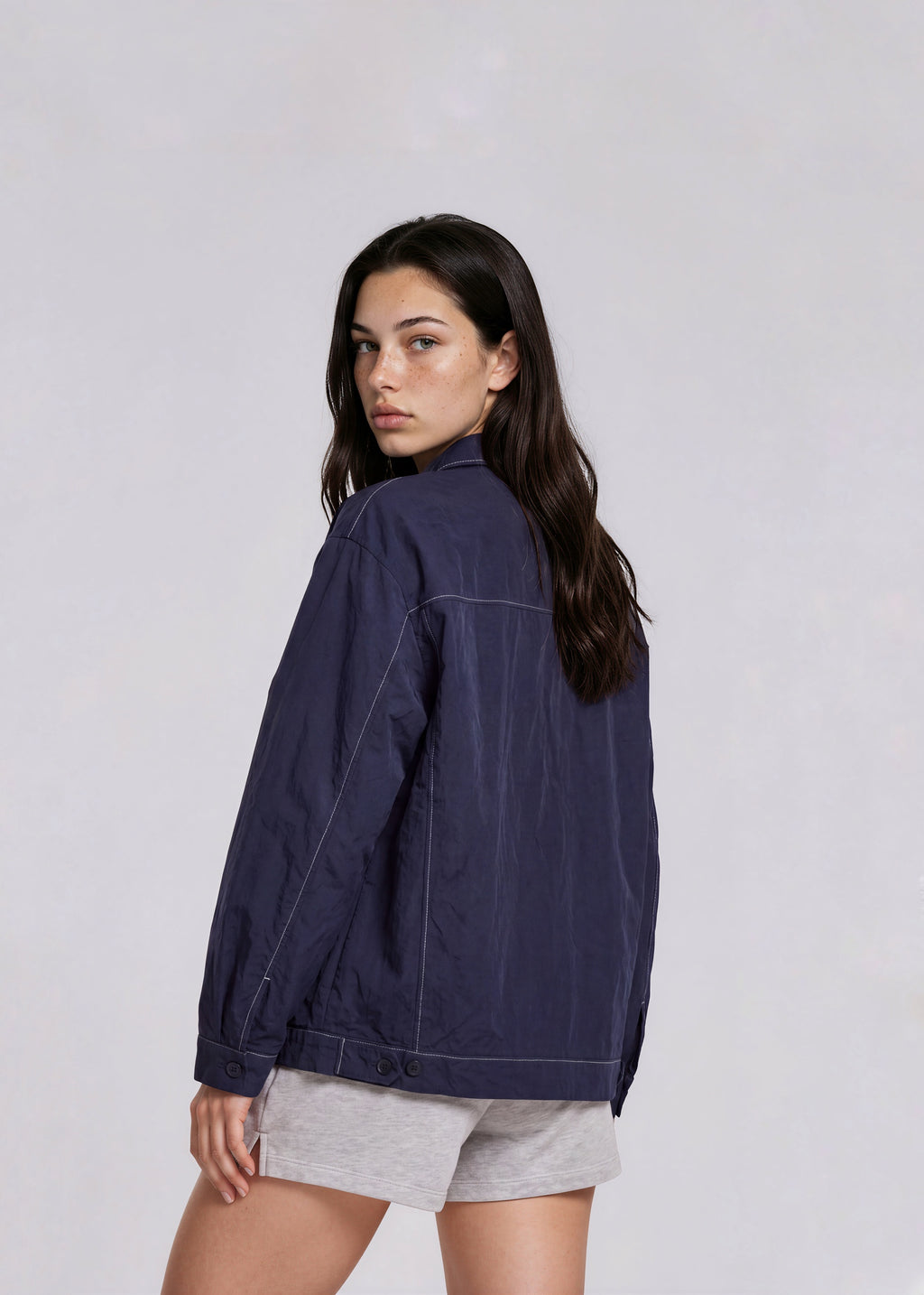 YSL Navy Classic Collared Contrast Stitch Bomber
