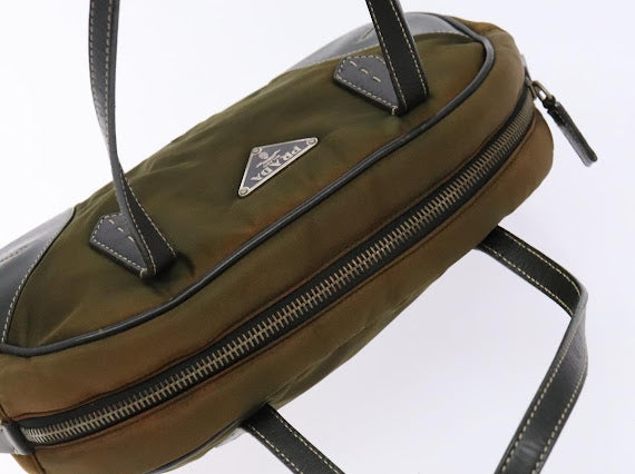 Prada Green Nylon and Leather Bowler Bag