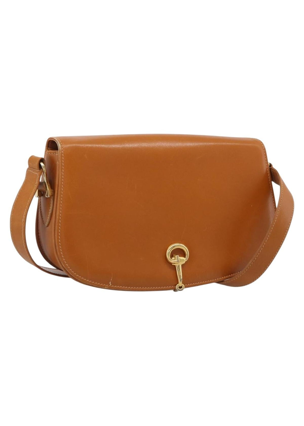 Gucci Tan Leather Horsebit Shoulder Bag front