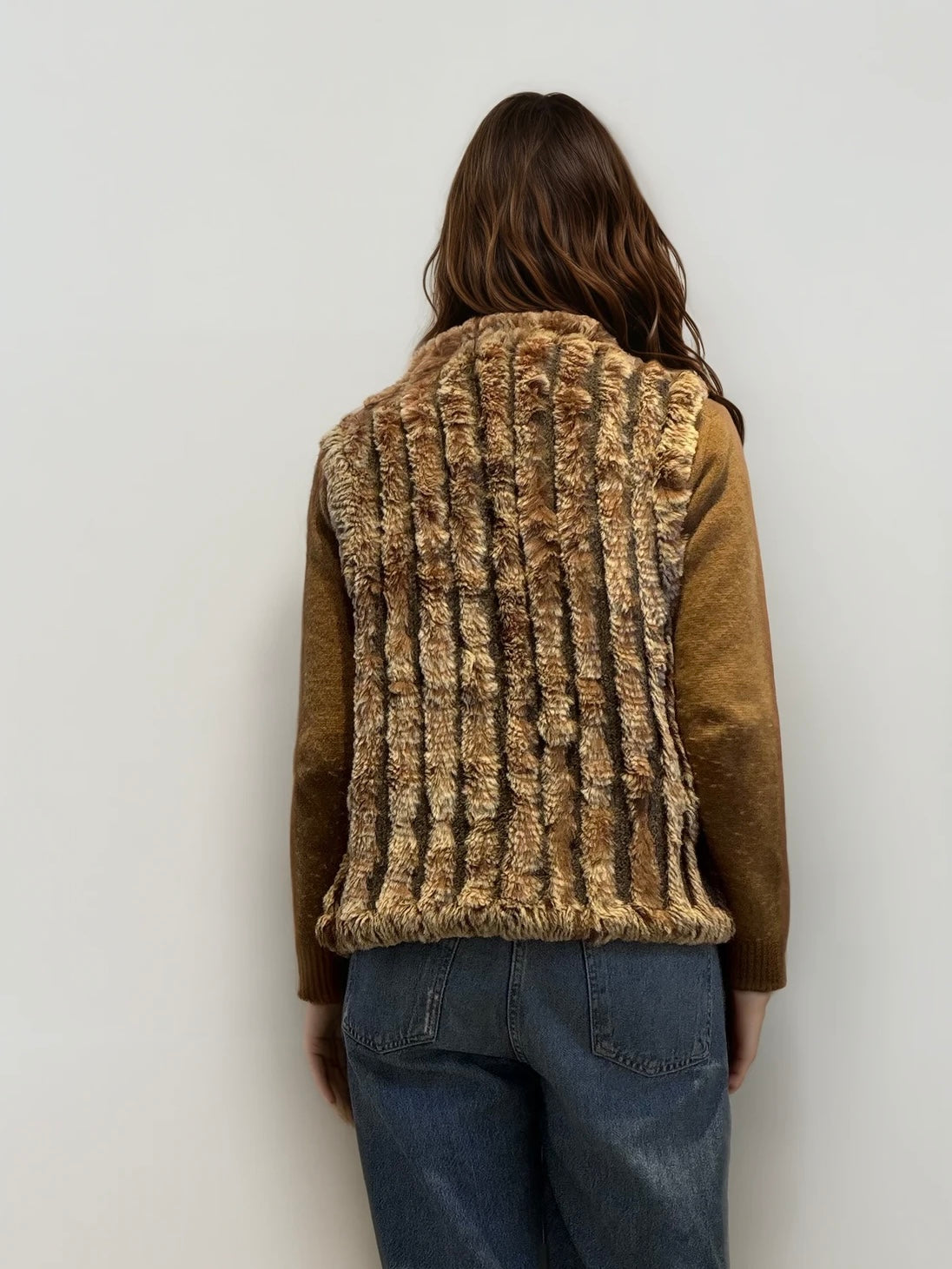 Beige and Brown Fur Vest