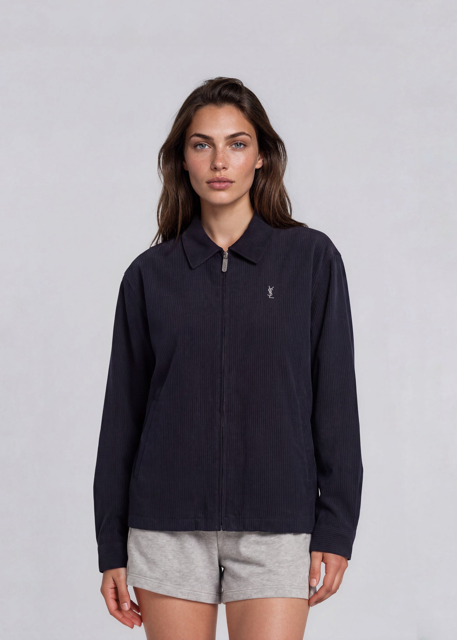 YSL Black Stripe Printed Collared Zip Bomber