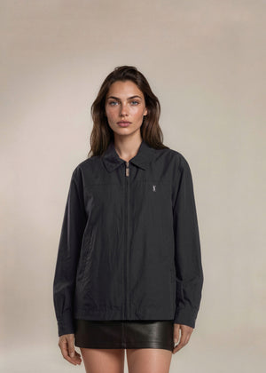 YSL Black Classic Collared Bomber with Button Sleeves