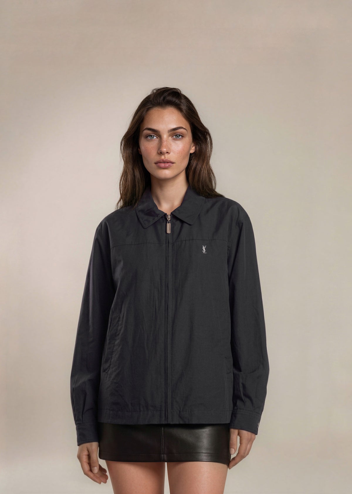 YSL Black Classic Collared Bomber with Button Sleeves