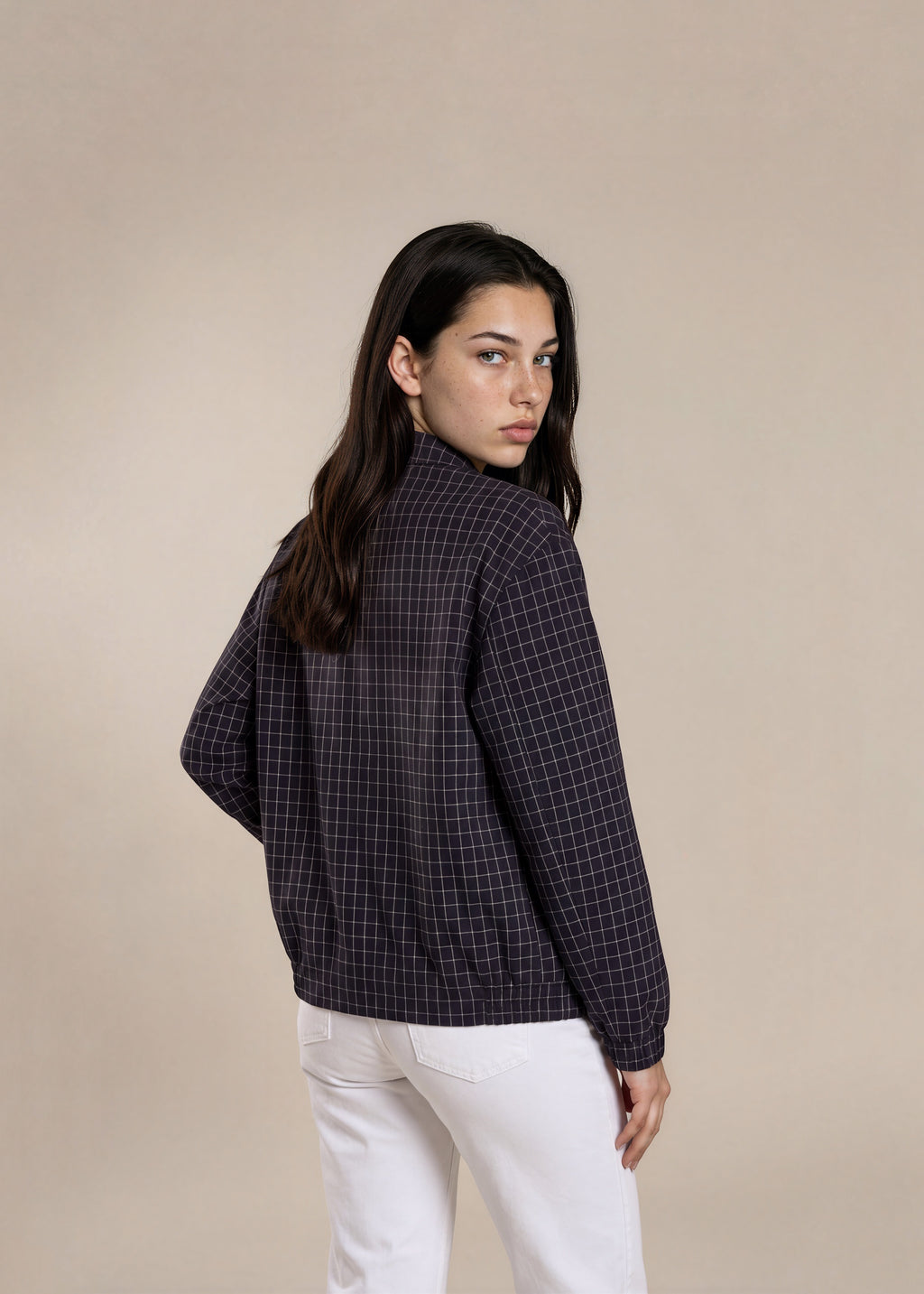 YSL Black Plaid and Striped Knit Collared Bomber