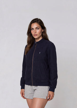 YSL Dark Navy Plaid Snap Collar Bomber