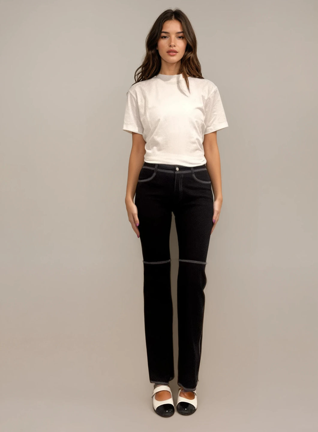 Escada Black and White Stitched Pants
