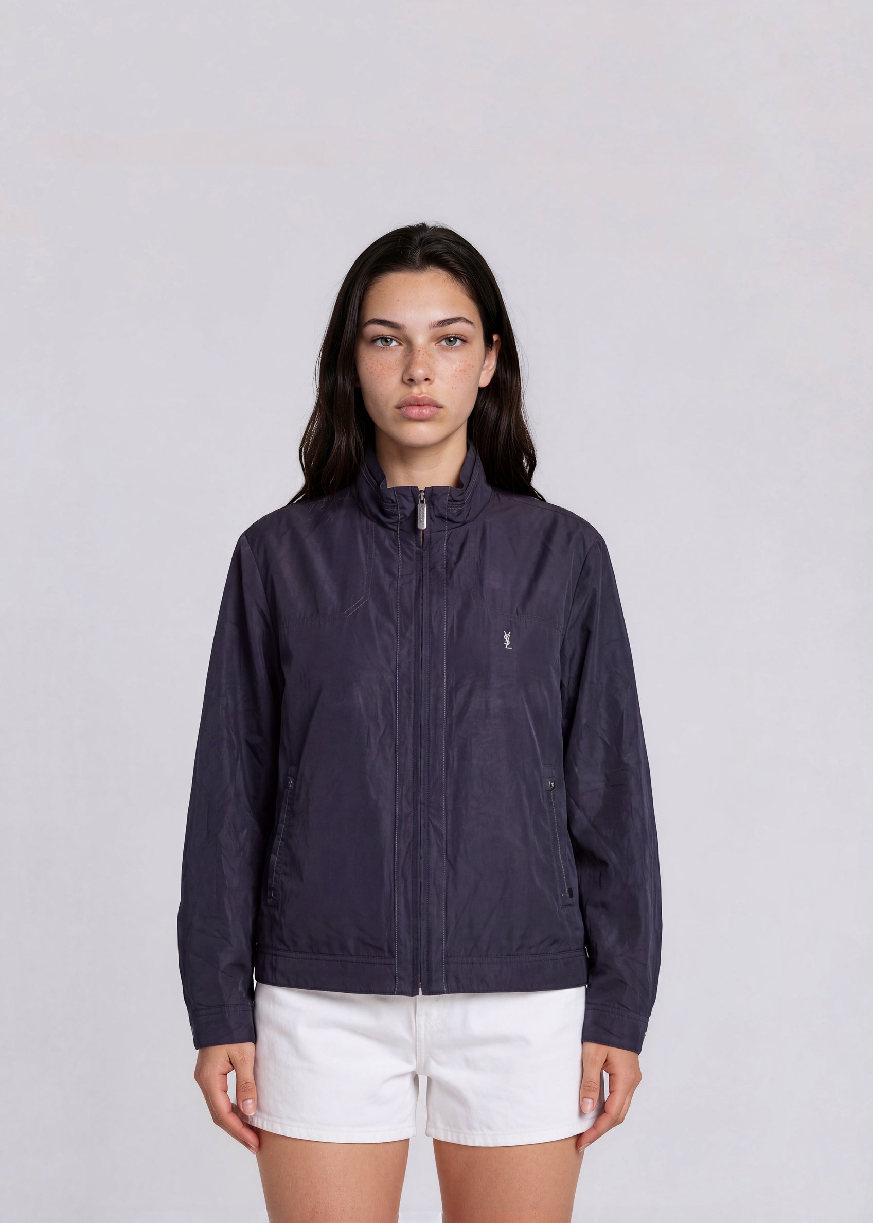 YSL Navy Windbreaker Contrast Stitch Bomber