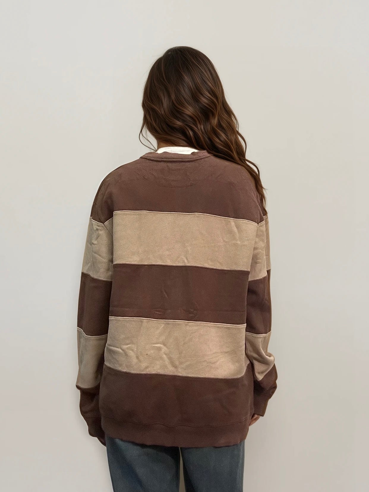 YSL Brown and Cream Striped Crewneck