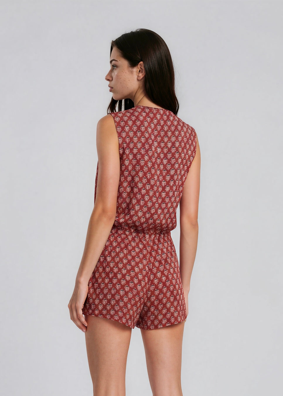 Red Printed Romper
