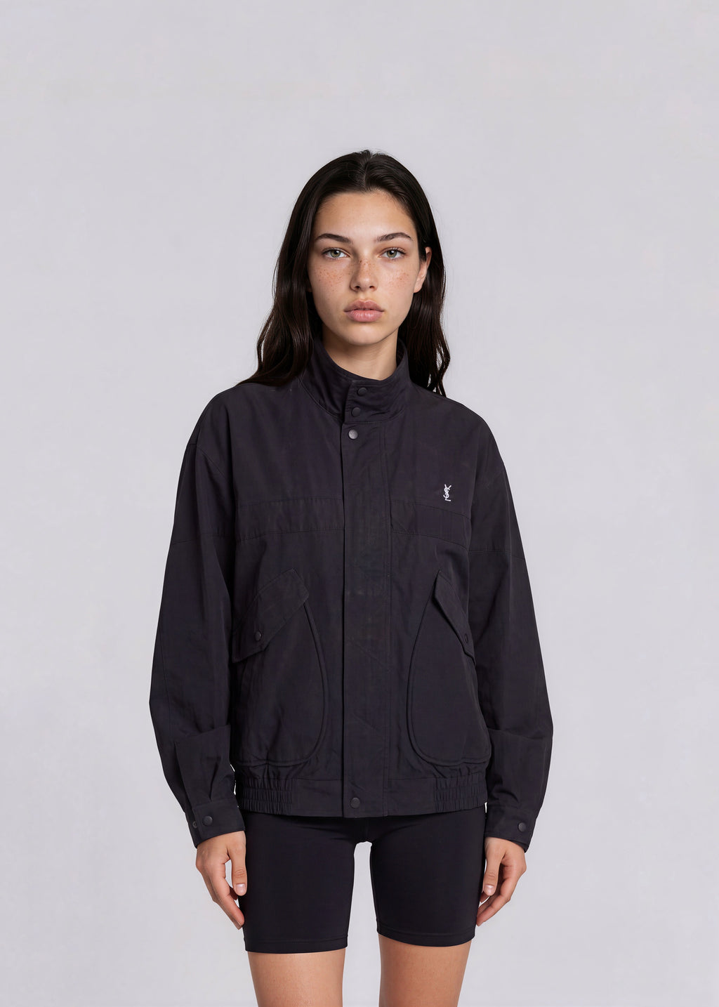 YSL Black Oversized Pocket Windbreaker Bomber