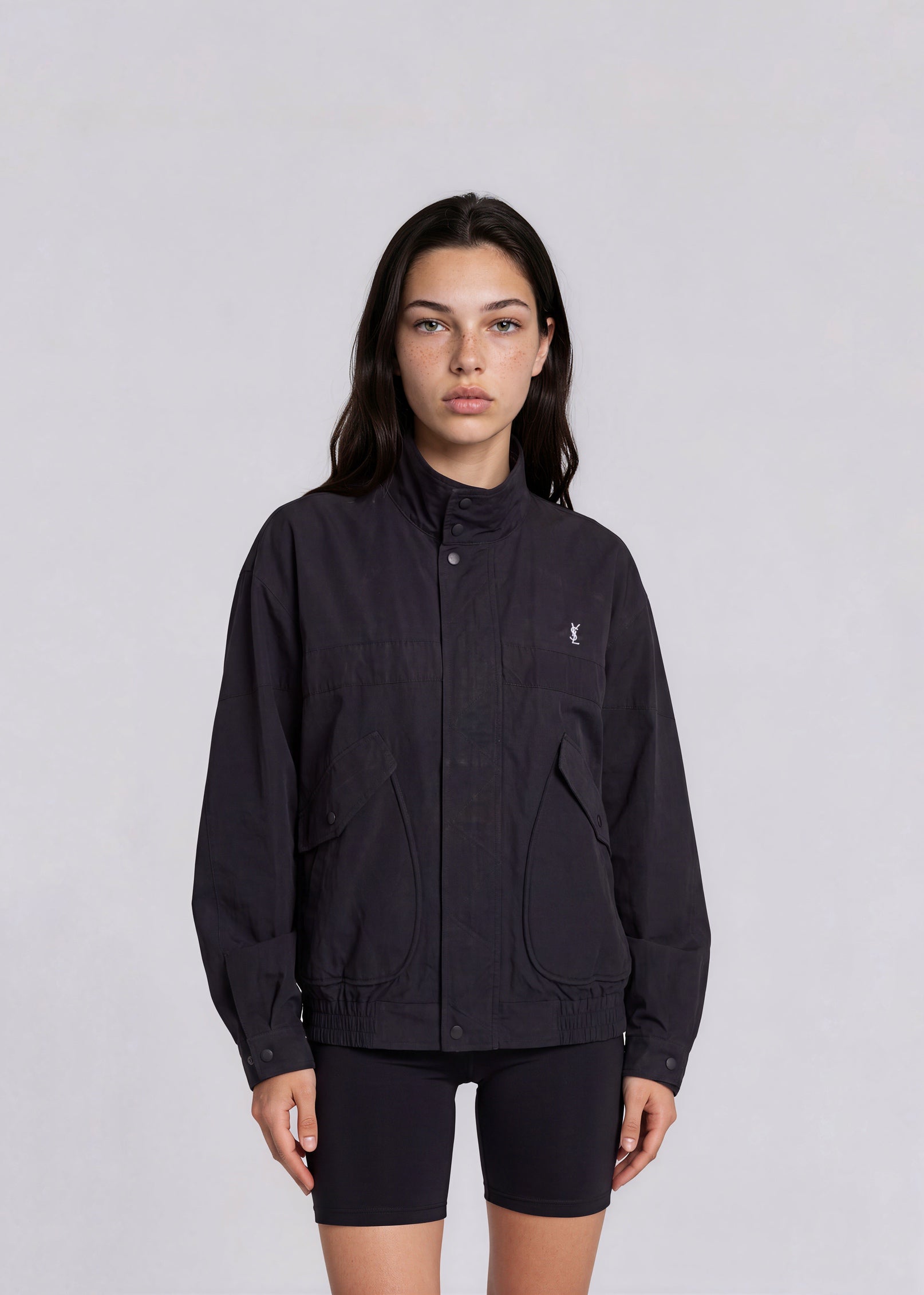 YSL Black Oversized Pocket Windbreaker Bomber