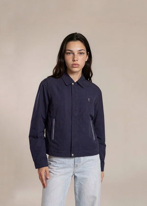 YSL Navy Classic Collared Bomber with Striped Pockets