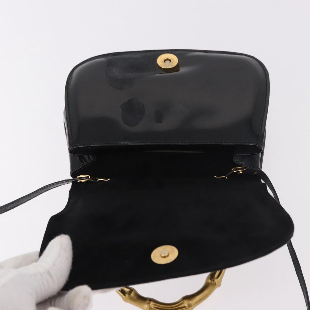 Gucci Patent Black Bamboo Handbag