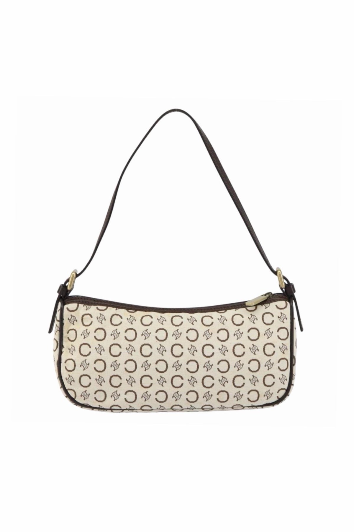 Celine White and Brown Monogram Shoulder Bag