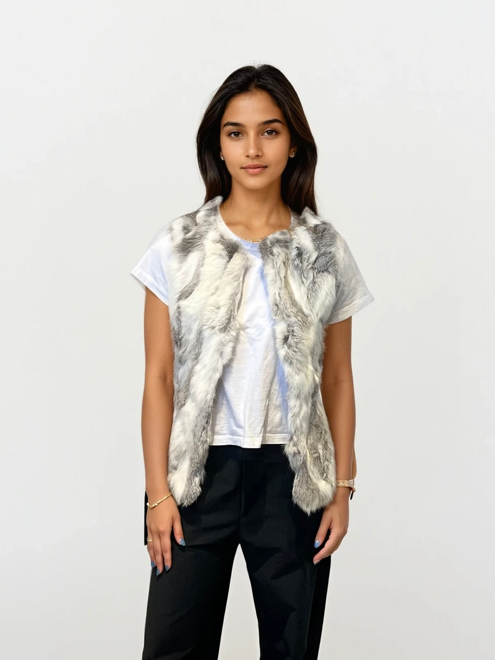 White and Grey Fur Vest