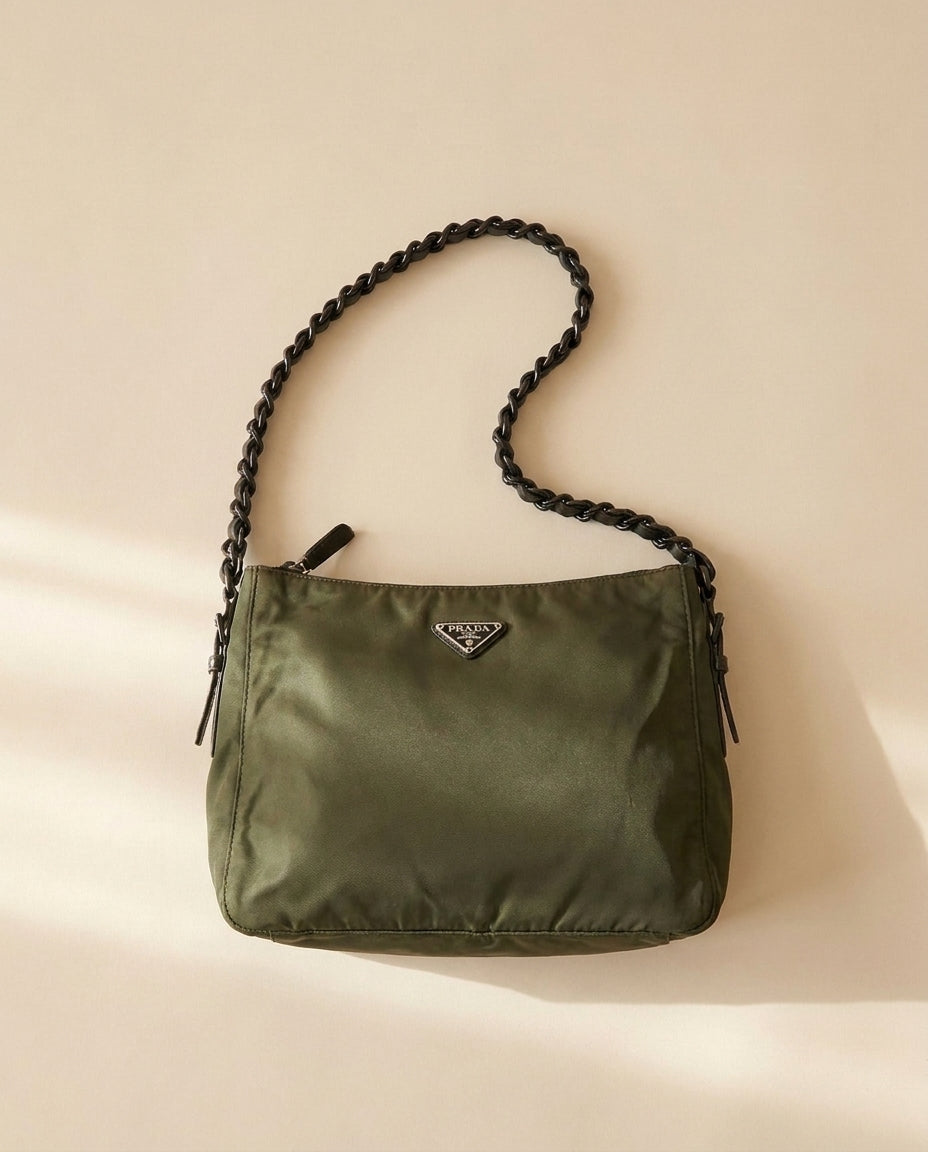Prada Green Nylon Strap Shoulder Bag