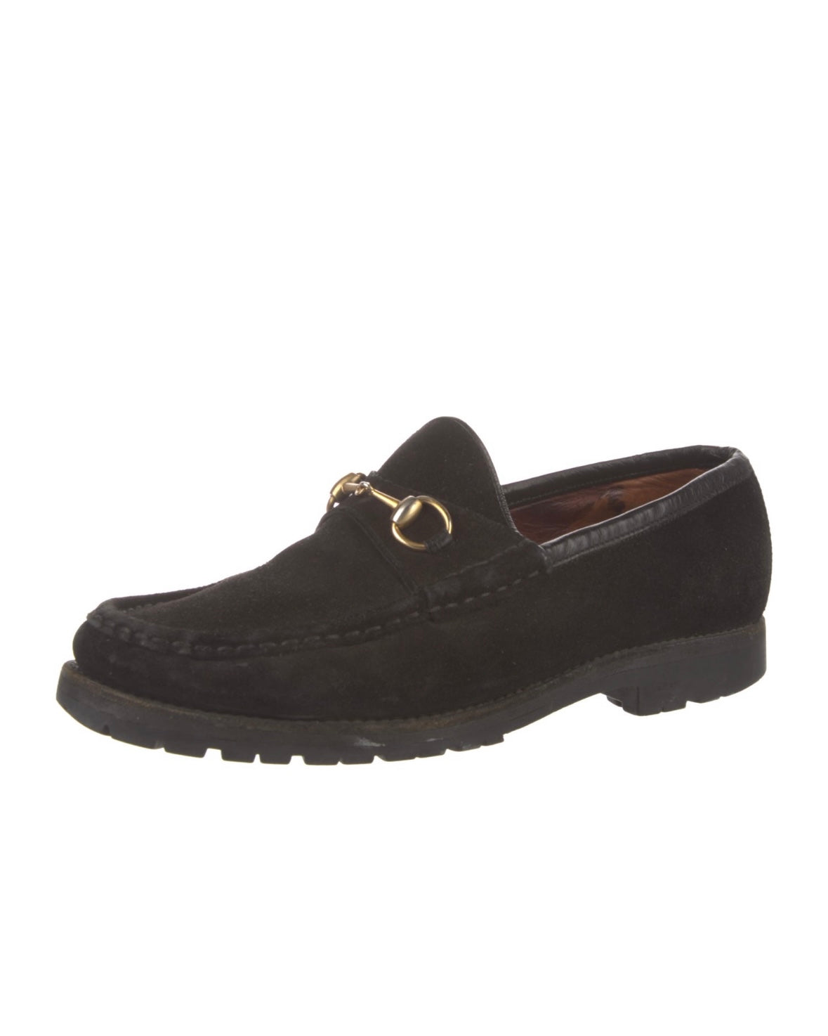 Gucci Black Suede and Gold Horsebit Loafers