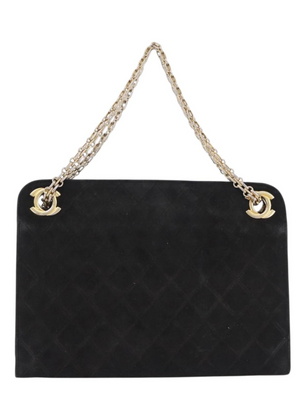 Chanel Black Quilted Suede Handbag