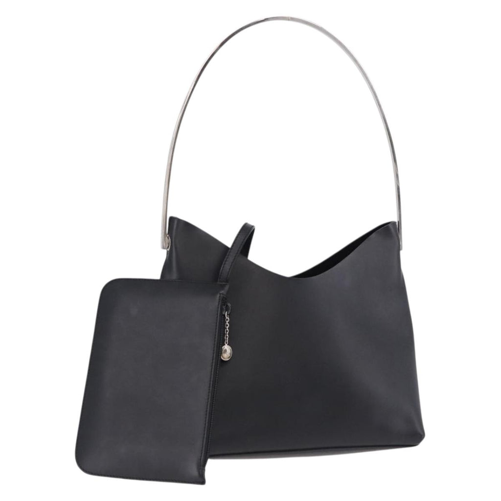 Gucci Black Leather Shoulder Bag with Silver Strap