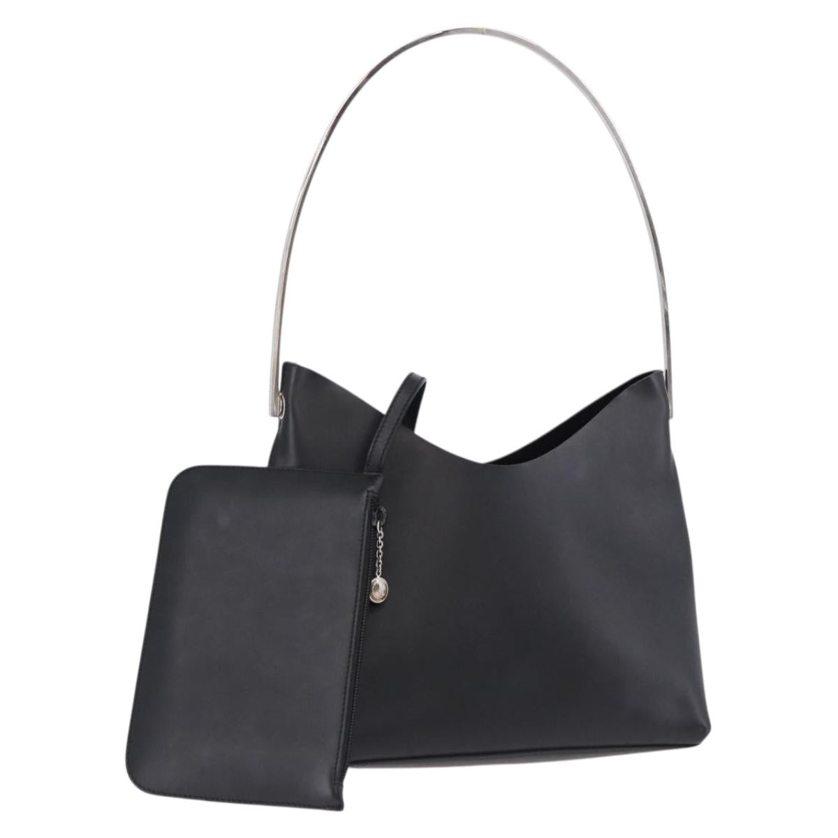 Gucci Black Leather Shoulder Bag with Silver Strap