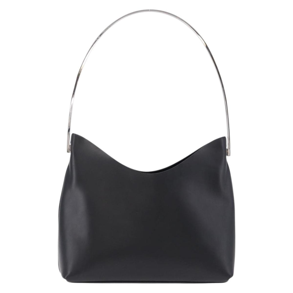 Gucci Black Leather Shoulder Bag with Silver Strap