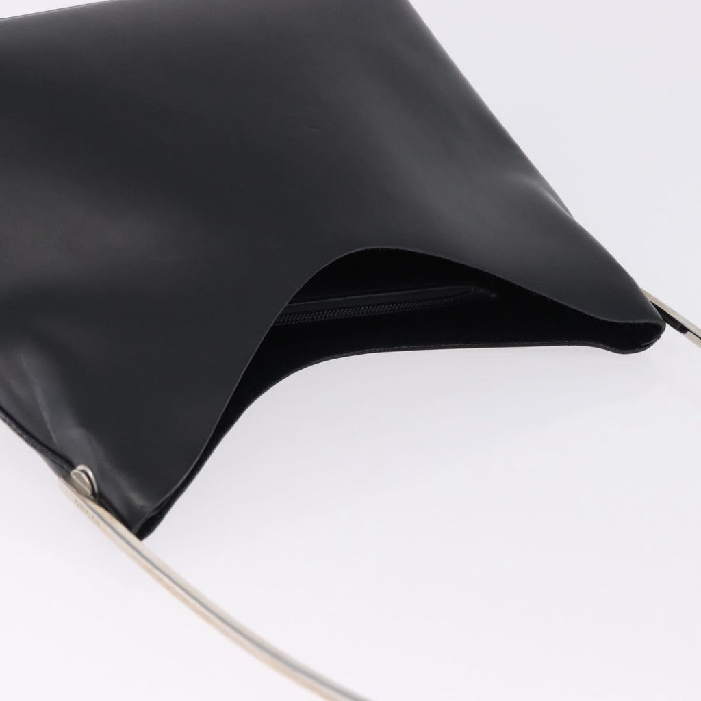Gucci Black Leather Shoulder Bag with Silver Strap