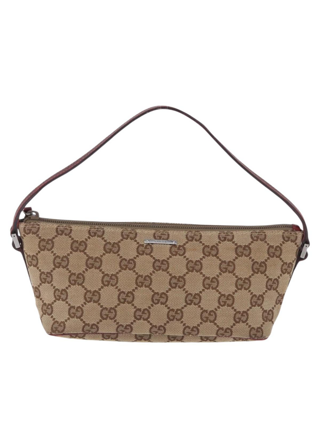 Gucci Brown Monogram Boat Pochette With Red Piping