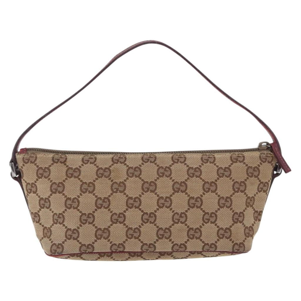 Gucci Brown Monogram Boat Pochette With Red Piping