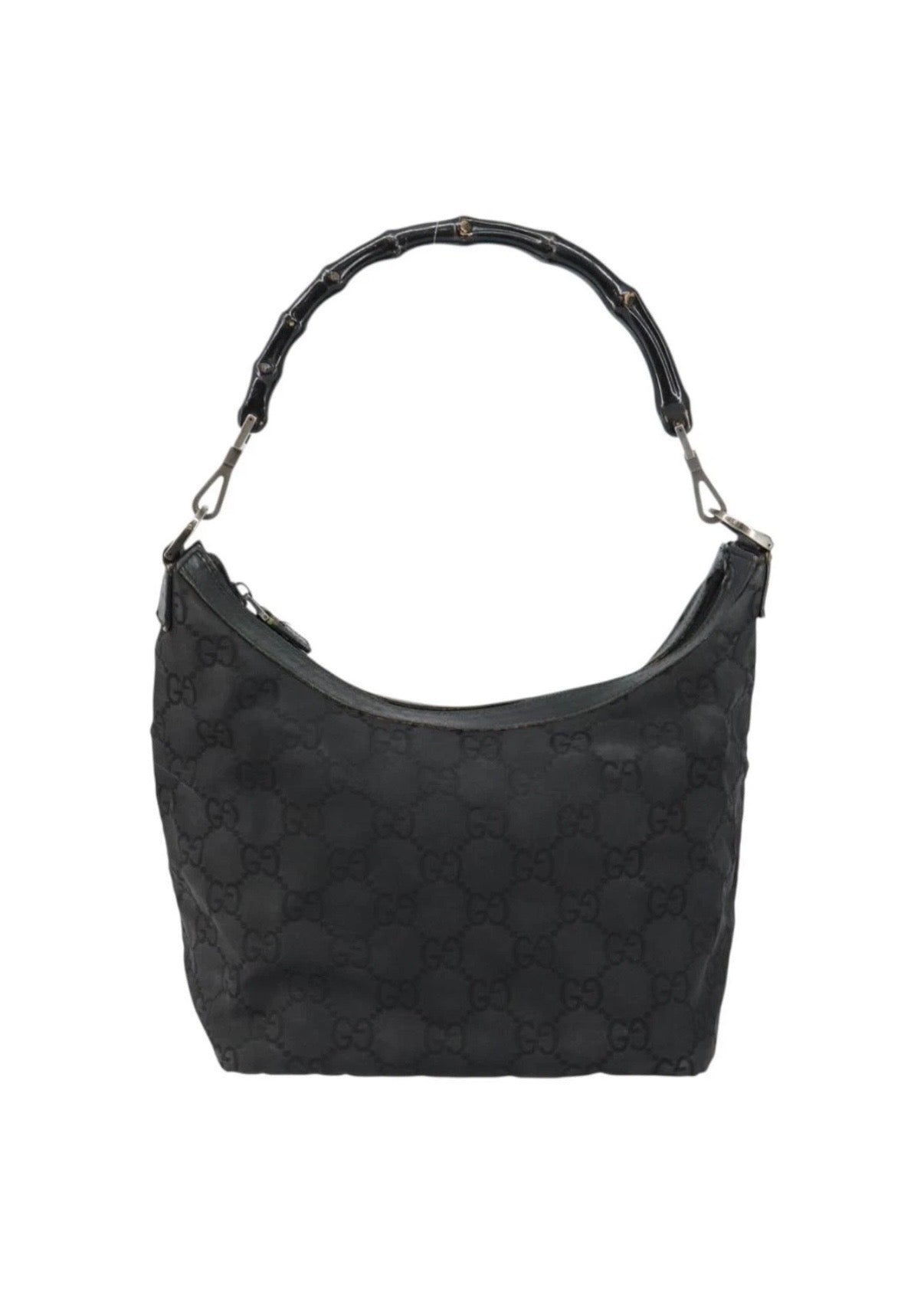 Gucci Black Monogram Bamboo Shoulder Bag