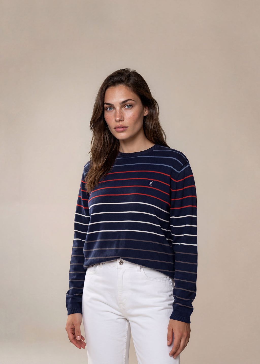 YSL Navy and Burgundy Striped Crewneck Sweater