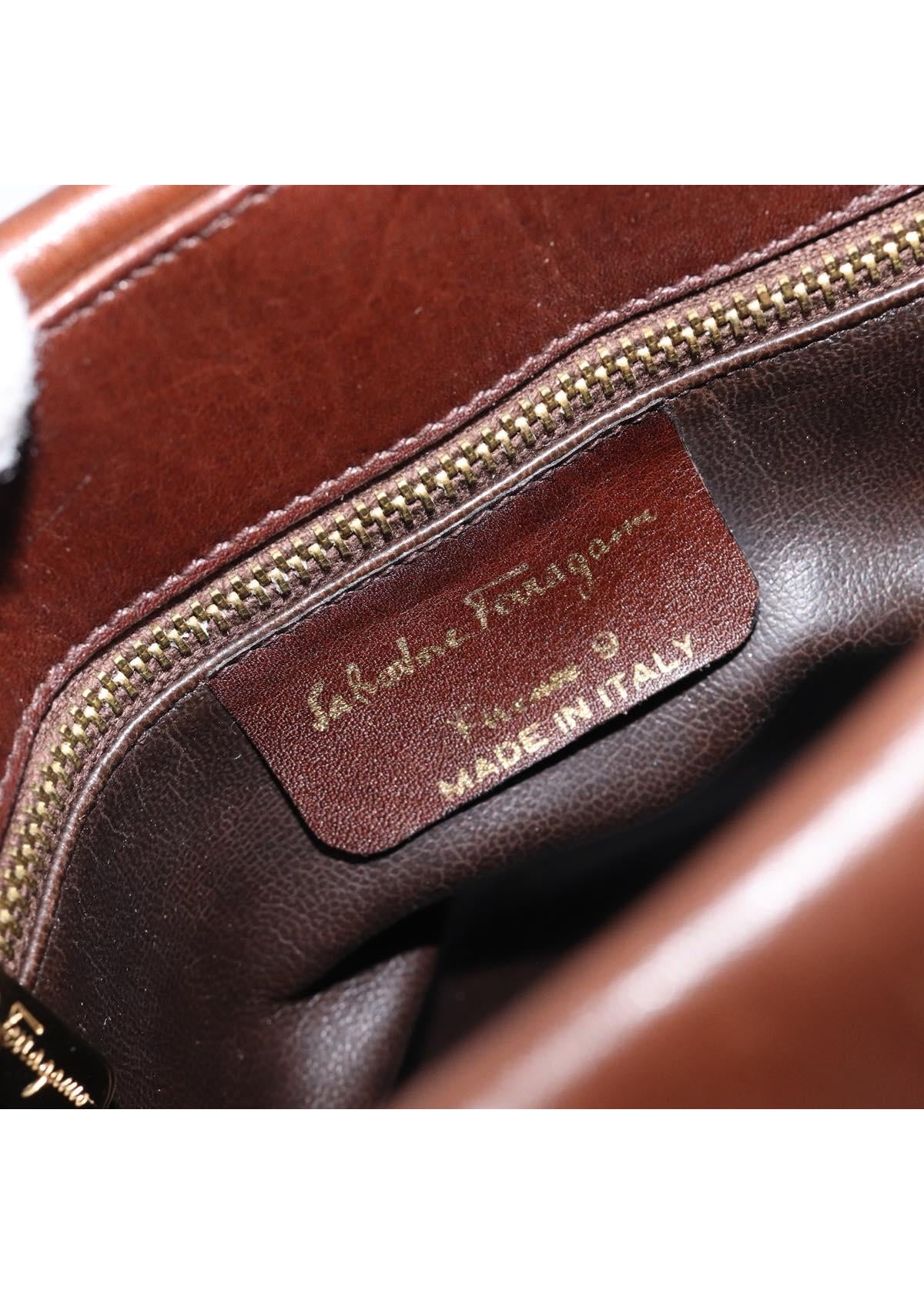 Ferragamo Brown Suede Shoulder Bag brand stamp