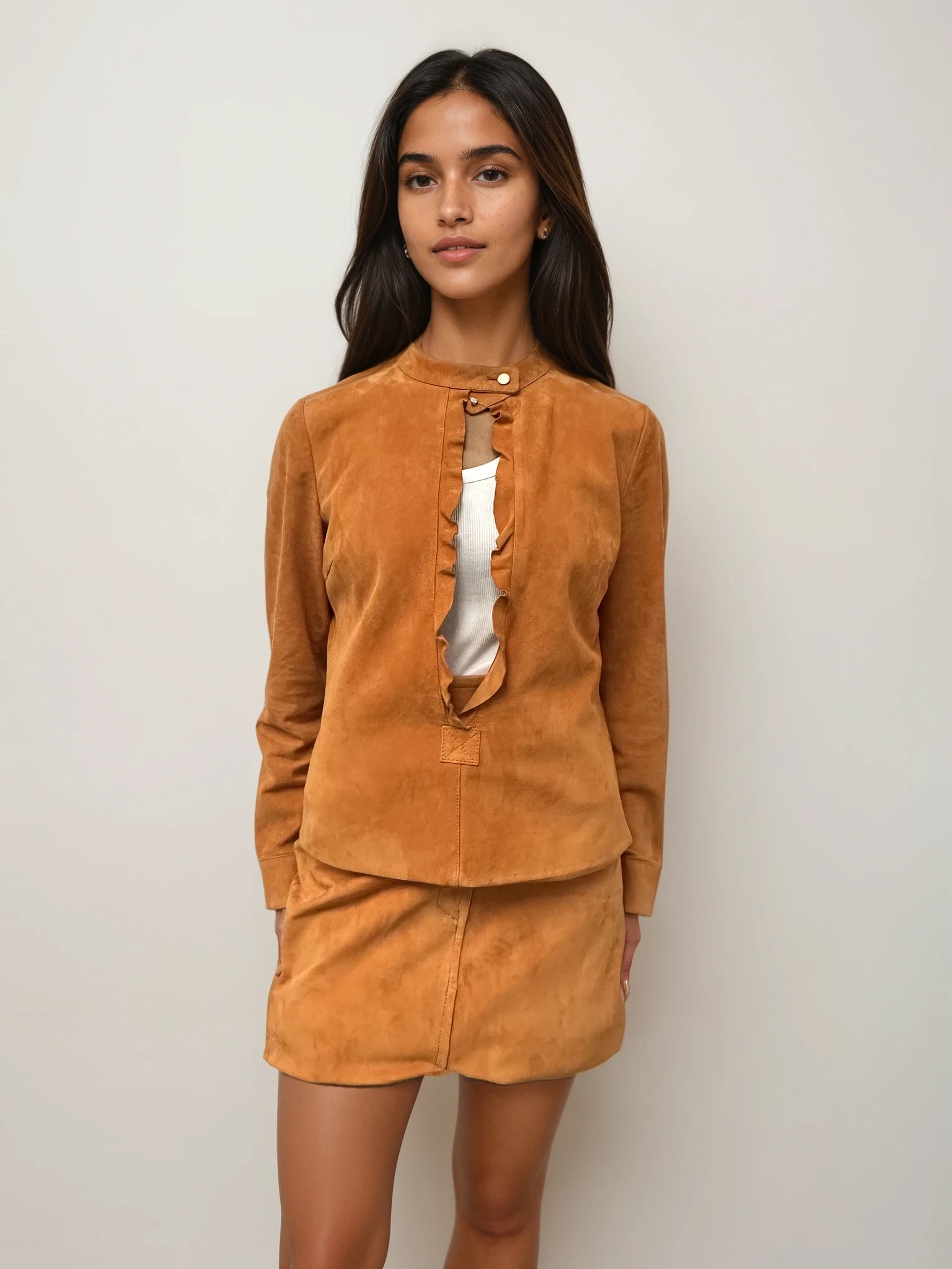 Valentino Orange Suede Skirt Set