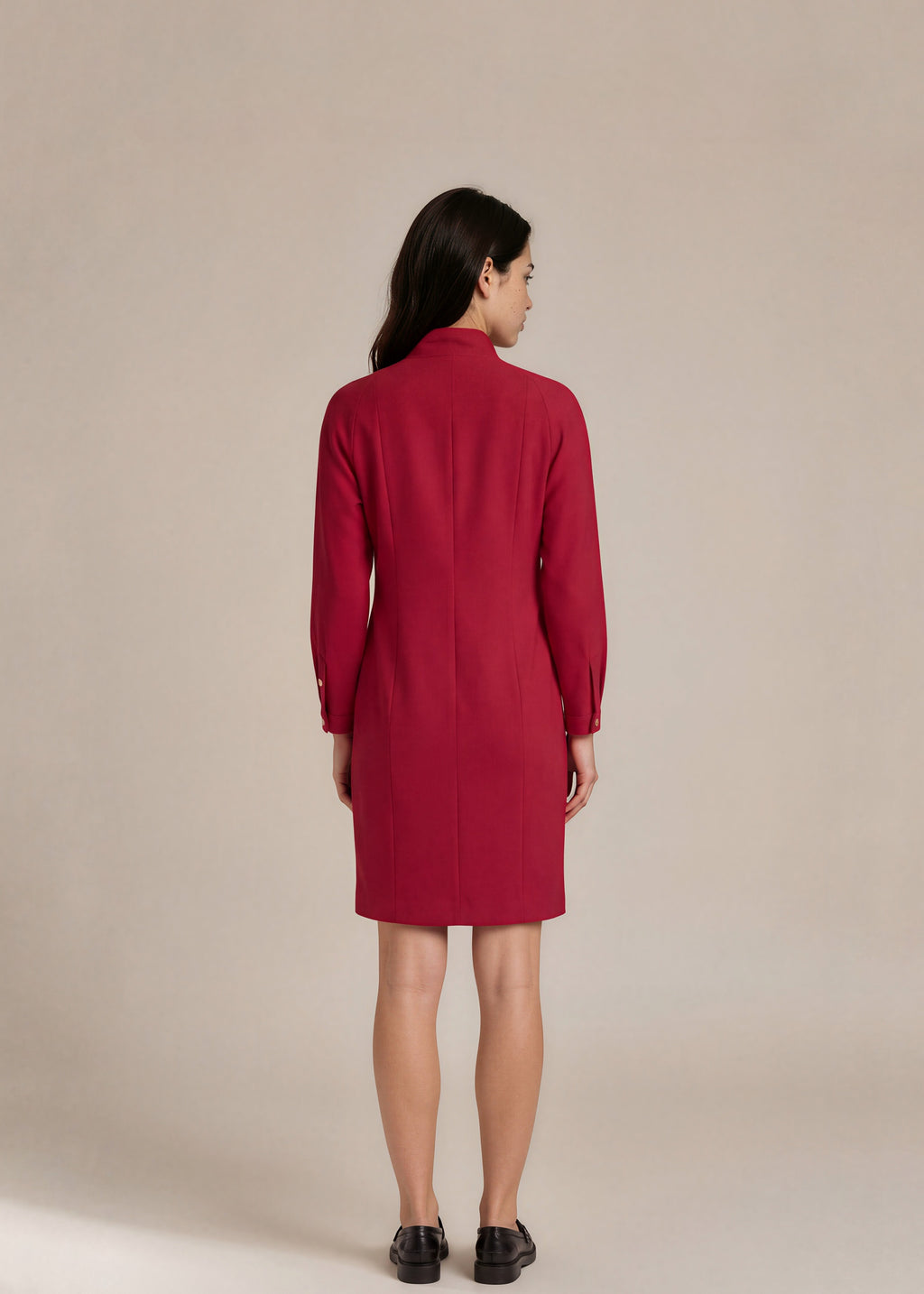Chanel Red Button Long Sleeve Buttoned Midi Dress