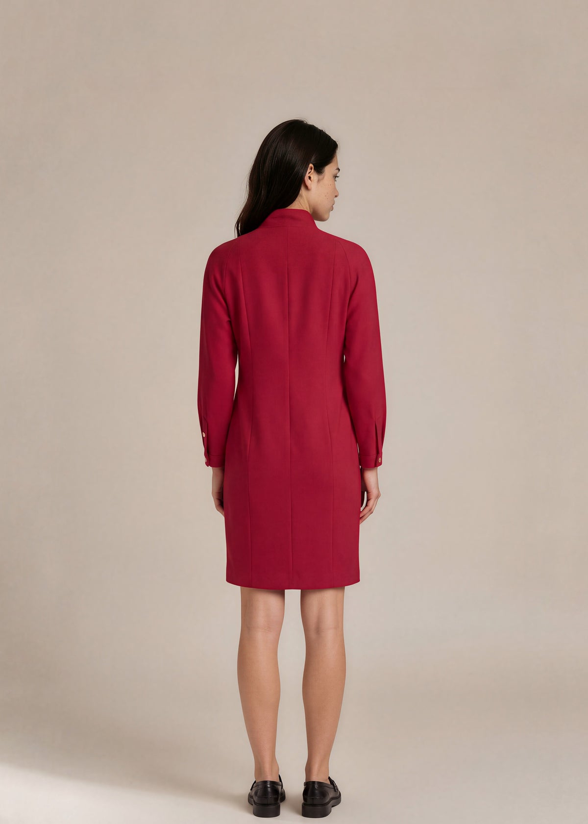 Chanel Red Button Long Sleeve Buttoned Midi Dress