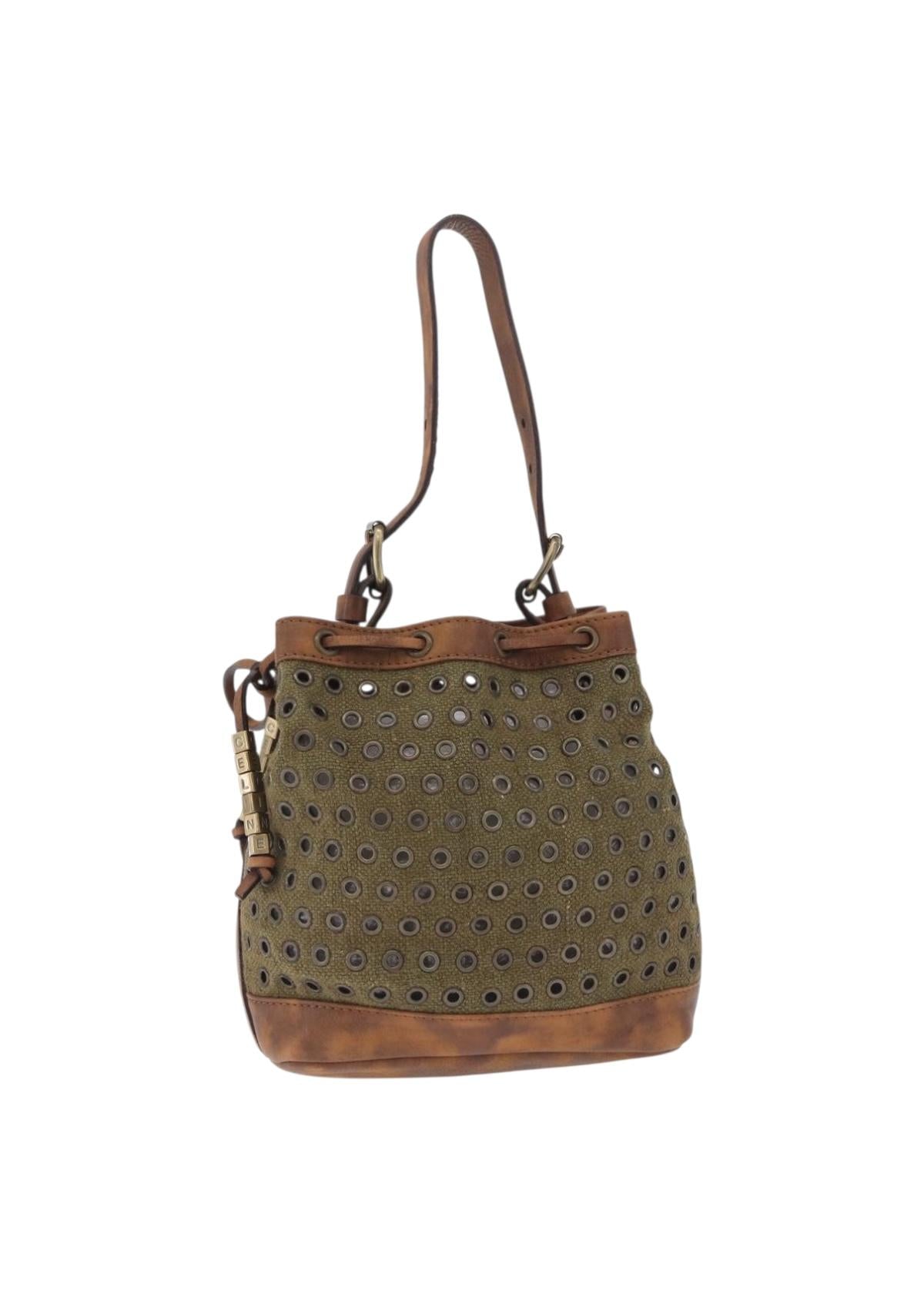 Celine Khaki Perforated Bucket Bag front