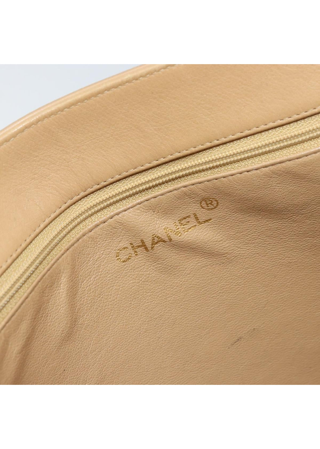 Chanel Tan Leather Chain Tote brand stamp