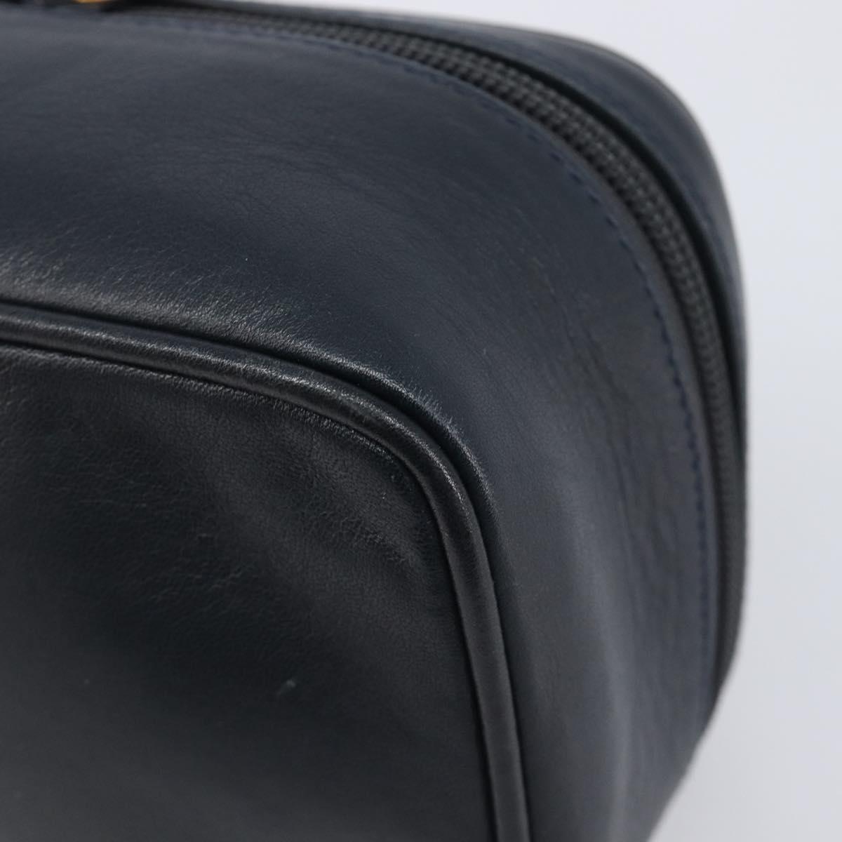 Gucci Navy Leather Horsebit Vanity Bag corner detail