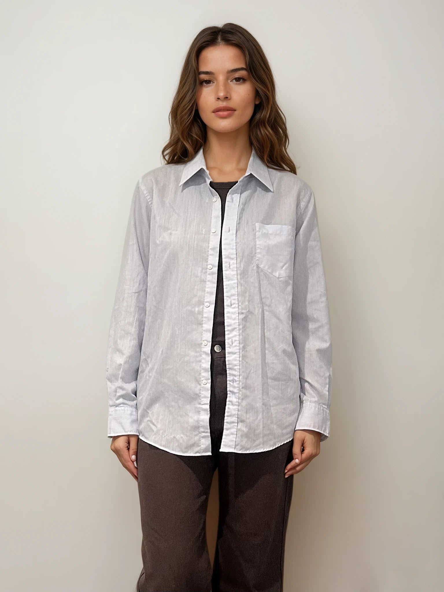 YSL Light Blue Monogram Button Down