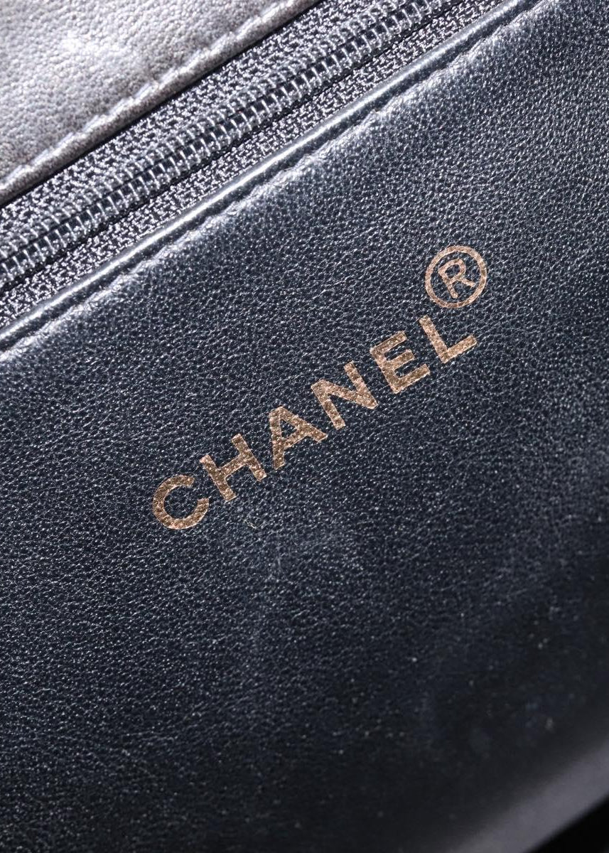 Chanel Black Patent Grand Shopping Tote brand stamp