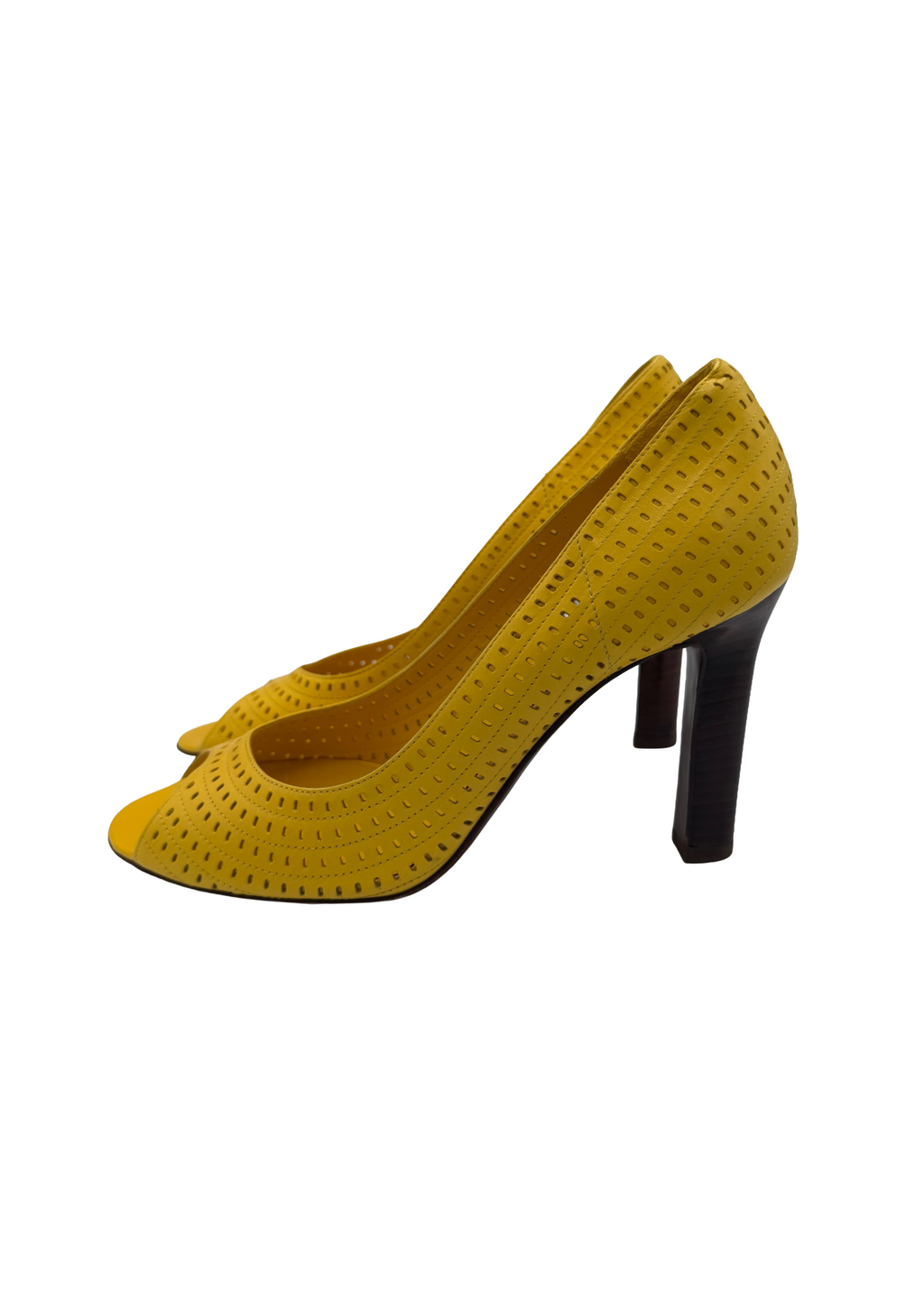 Celine Yellow Perforated Wooden Heels