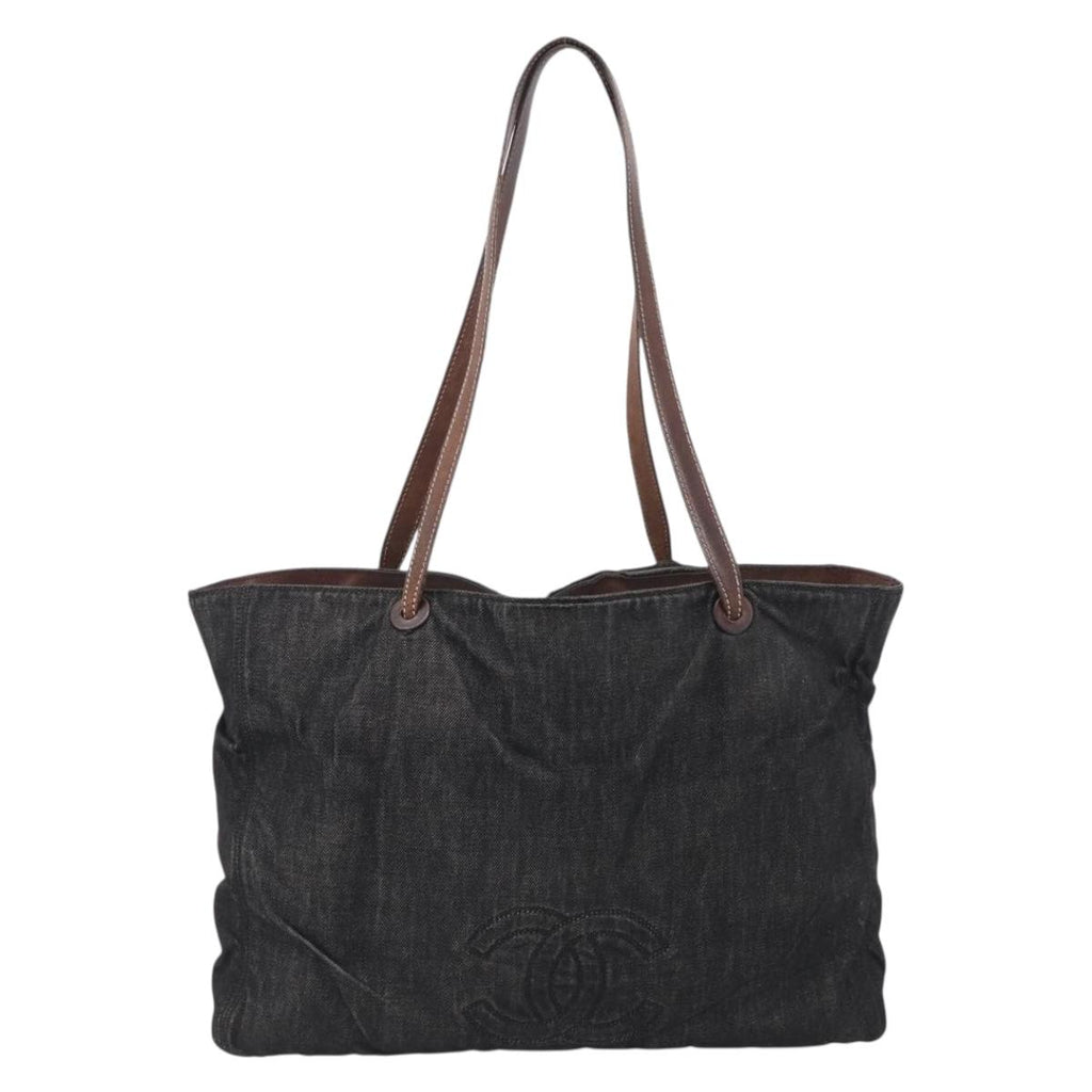 Chanel Black Denim Tote front