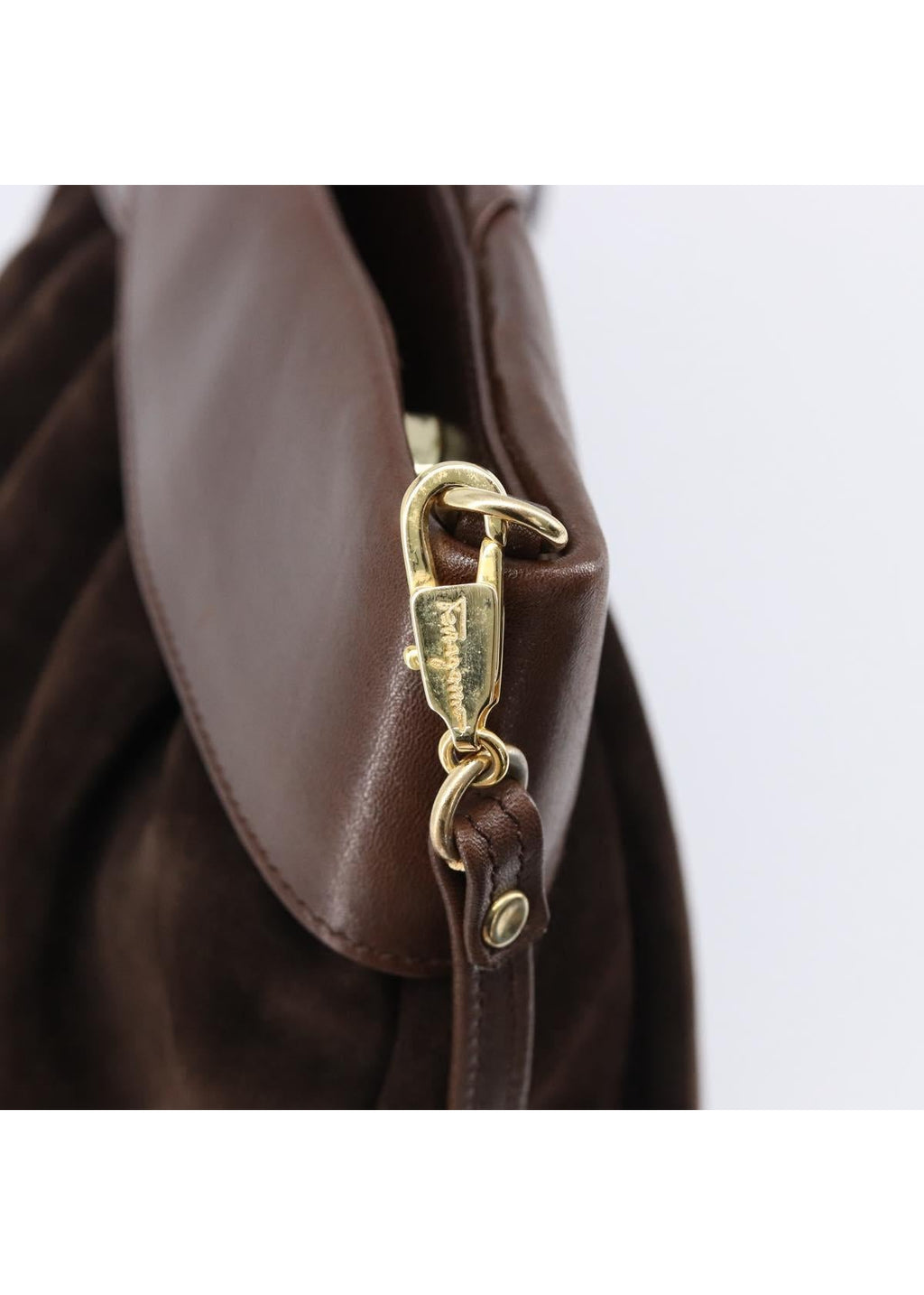 Ferragamo Brown Suede Shoulder Bag hardware